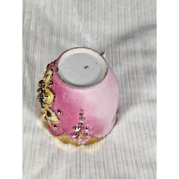 Vintage Ornate Pink & Gold Porcelain Demitasse Cup Hand-Painted Floral Design! - Picture 4 of 10